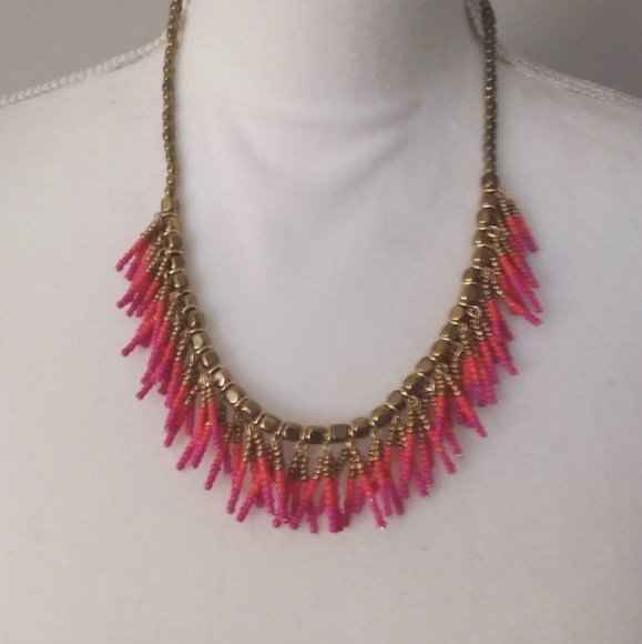 Coral and Gold Beaded Spray Necklace - Picture 4 of 5